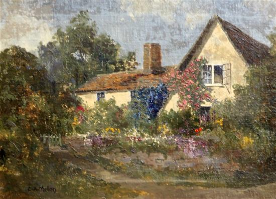 Campbell Archibald Mellon (1878-1955) Country house and flower garden 12 x 16in.